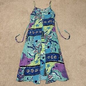Peppermint Bay Womens Nautical Beach Print Batik Maxi Dress Button Top Blue Sz M